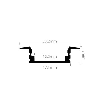 LED Alu Profil T-2309 seicht inkl. Abdeckung matt 2000mm